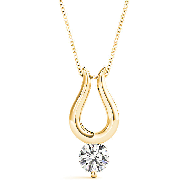 Single Prong Round Diamond Solitaire Necklace Pendant-VIRABYANI