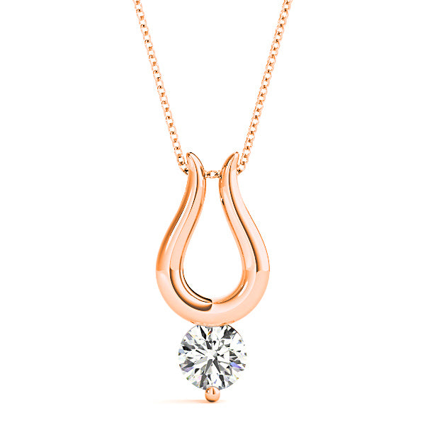 Single Prong Round Diamond Solitaire Necklace Pendant-VIRABYANI