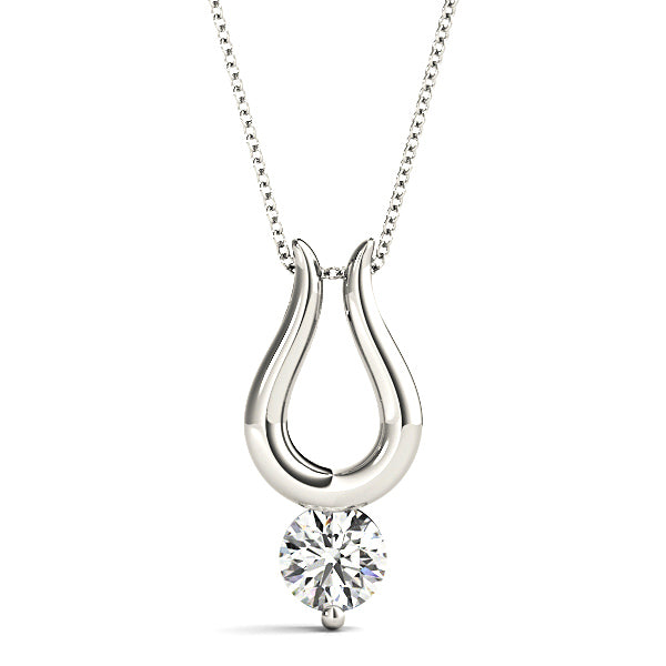 Single Prong Round Diamond Solitaire Necklace Pendant-VIRABYANI