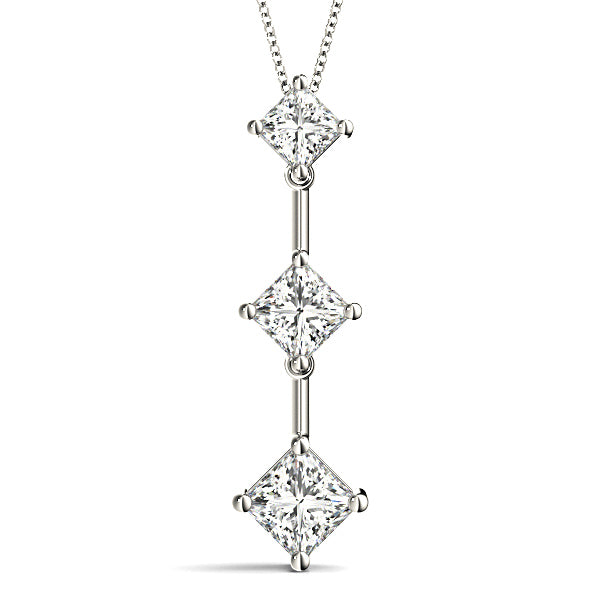 1.00 ctw Graduated Princess Cut Diamond Three Stone Necklace Pendant-in 14K/18K White, Yellow, Rose Gold and Platinum - Christmas Jewelry Gift -VIRABYANI