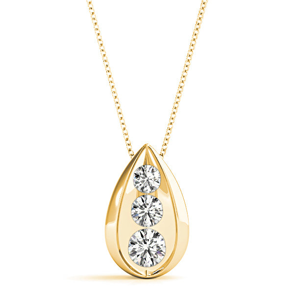 Tear Shape Graduated 0.50 ctw Diamond Three Stone Necklace Pendant-VIRABYANI