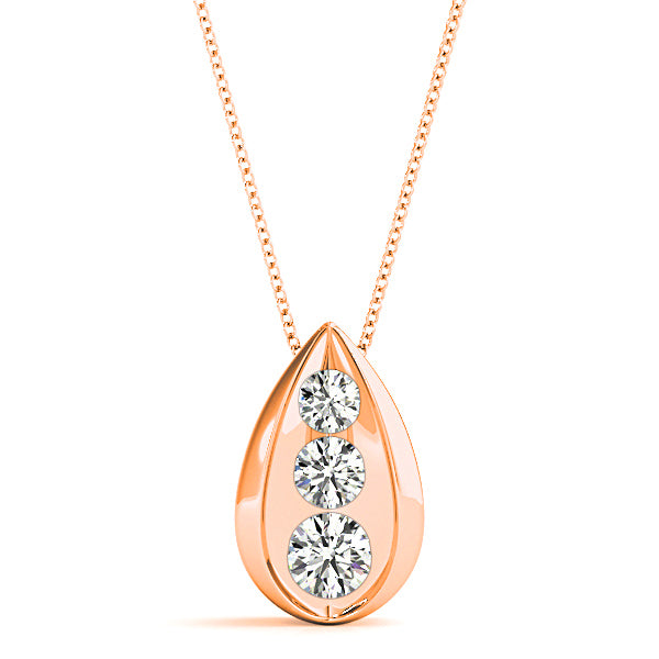 Tear Shape Graduated 0.50 ctw Diamond Three Stone Necklace Pendant-VIRABYANI