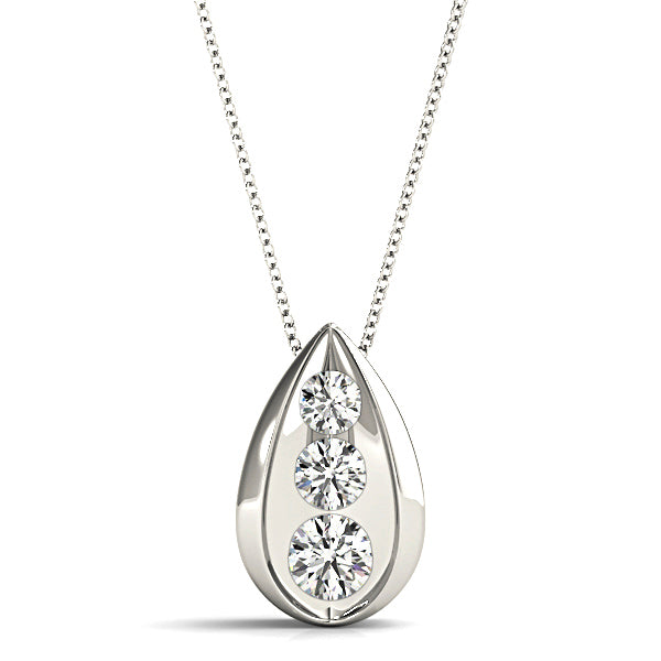 Tear Shape Graduated 0.50 ctw Diamond Three Stone Necklace Pendant-VIRABYANI