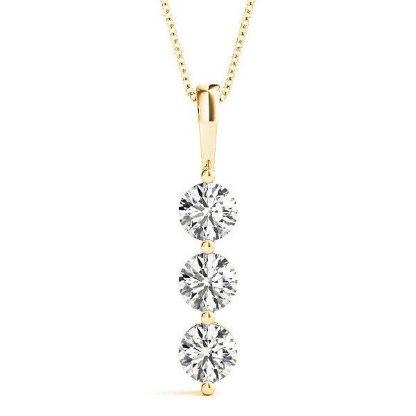 Shared Prong 1.00 ctw Diamond Three Stone Necklace Pendant-VIRABYANI