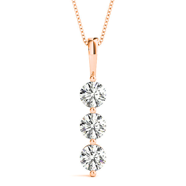 Shared Prong 1.00 ctw Diamond Three Stone Necklace Pendant-VIRABYANI