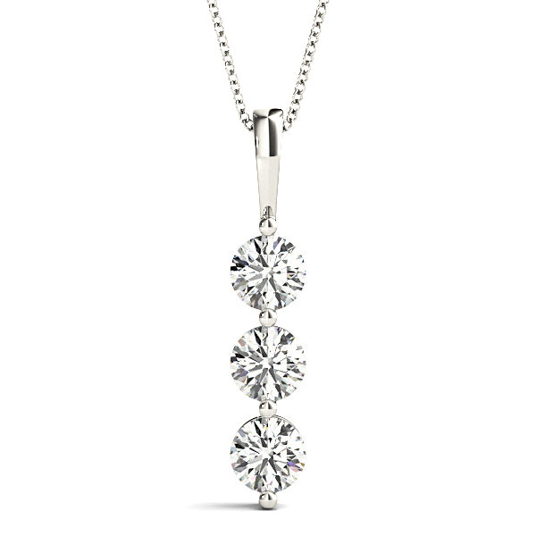 Shared Prong 1.00 ctw Diamond Three Stone Necklace Pendant-VIRABYANI