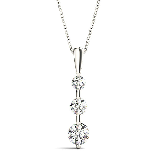 Bar Set 0.50 ctw Graduated Diamond Three Stone Necklace Pendant-VIRABYANI