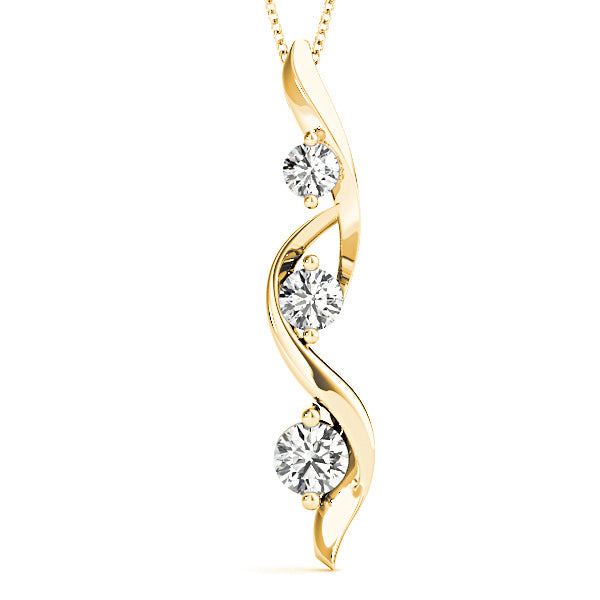 Ribbon Graduated 0.50 ctw Diamond Three Stone Necklace Pendant-VIRABYANI