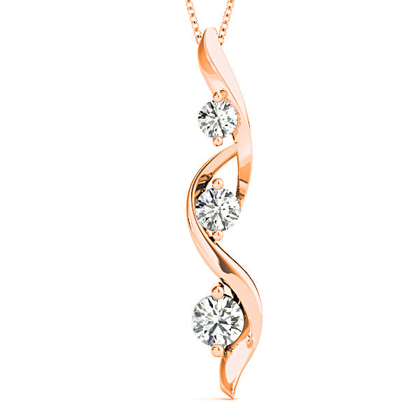 Ribbon Graduated 0.50 ctw Diamond Three Stone Necklace Pendant-in 14K/18K White, Yellow, Rose Gold and Platinum - Christmas Jewelry Gift -VIRABYANI