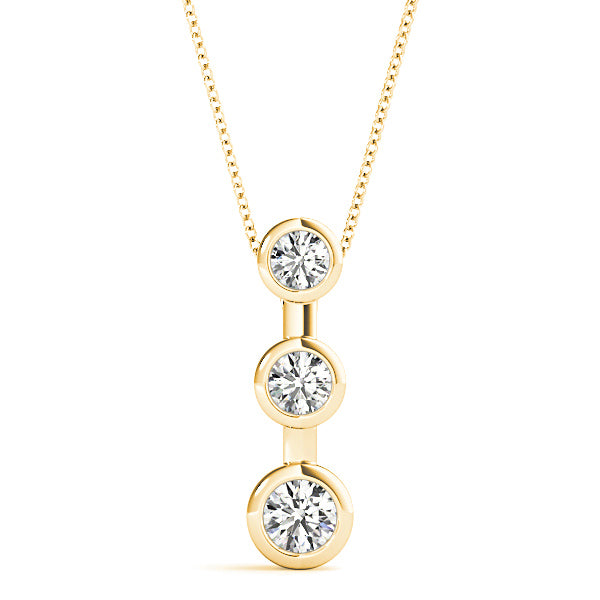 Bezel Set 0.50 ctw Round Diamond Three Stone Necklace Pendant-VIRABYANI