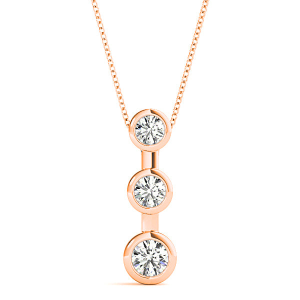 Bezel Set 0.50 ctw Round Diamond Three Stone Necklace Pendant-VIRABYANI