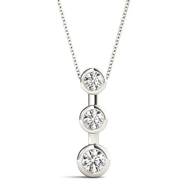 Bezel Set 0.50 ctw Round Diamond Three Stone Necklace Pendant-VIRABYANI