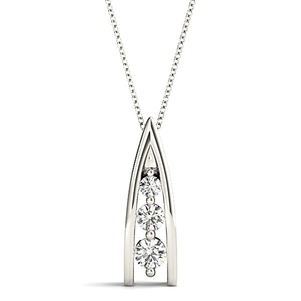 0.45 ctw Round Diamond Three Stone Necklace Pendant-VIRABYANI