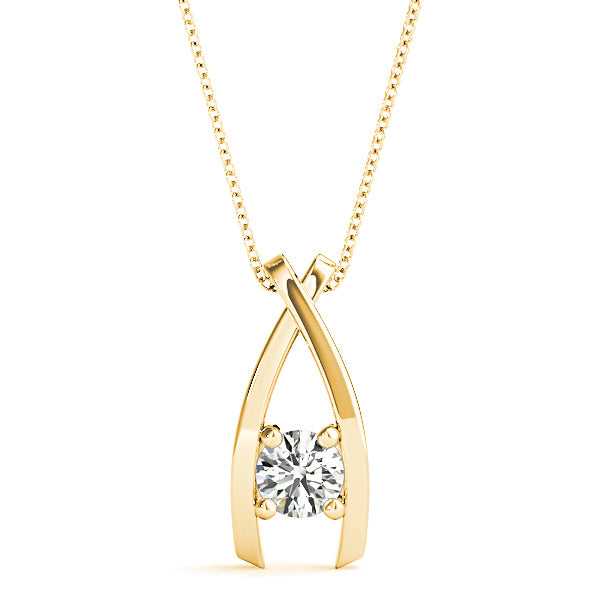 Ribbon Four Prong Round Diamond Solitaire Necklace Pendant-VIRABYANI