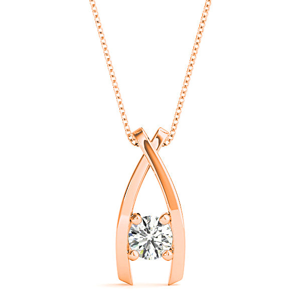 Ribbon Four Prong Round Diamond Solitaire Necklace Pendant-in 14K/18K White, Yellow, Rose Gold and Platinum - Christmas Jewelry Gift -VIRABYANI
