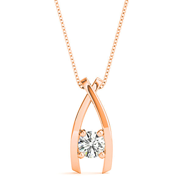Ribbon Four Prong Round Diamond Solitaire Necklace Pendant-VIRABYANI