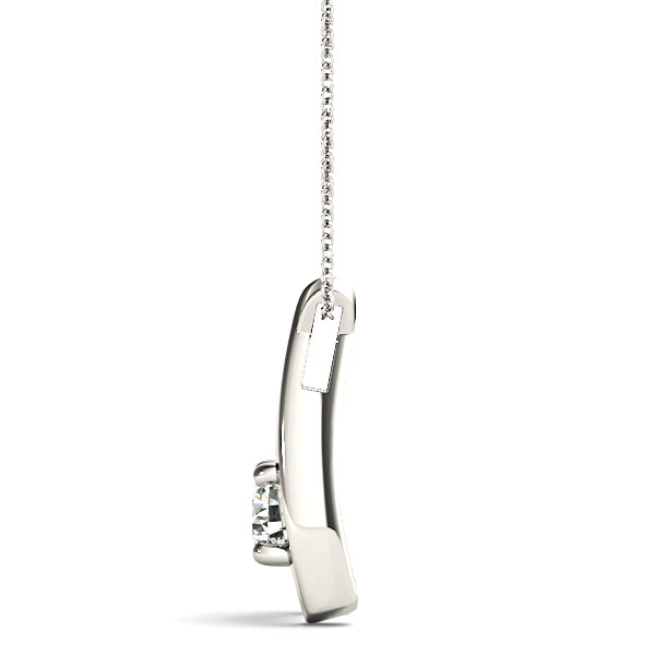 Ribbon Four Prong Round Diamond Solitaire Necklace Pendant-VIRABYANI