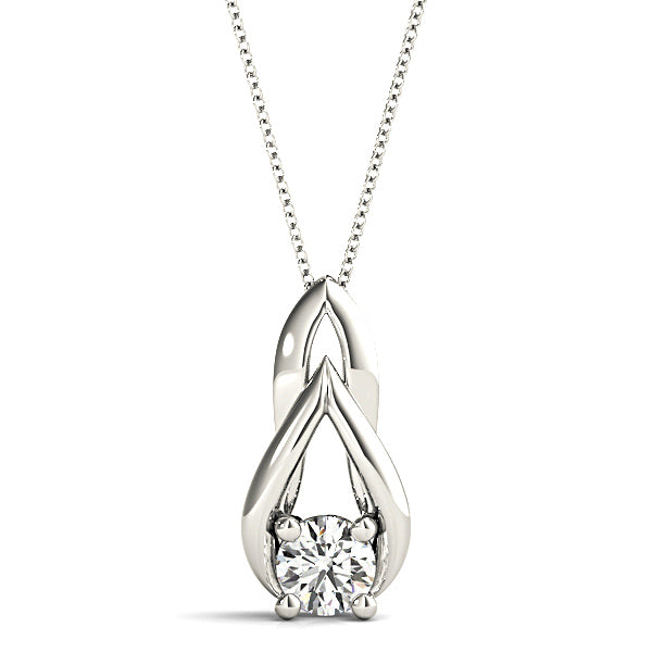 Tear Drop Round Diamond Solitaire Necklace Pendant-in 14K/18K White, Yellow, Rose Gold and Platinum - Christmas Jewelry Gift -VIRABYANI