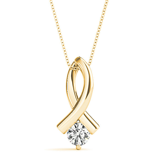 Delicate Ribbon Round Diamond Solitaire Necklace Pendant-in 14K/18K White, Yellow, Rose Gold and Platinum - Christmas Jewelry Gift -VIRABYANI
