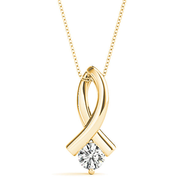Delicate Ribbon Round Diamond Solitaire Necklace Pendant-VIRABYANI