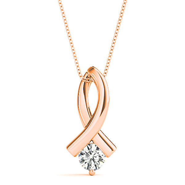 Delicate Ribbon Round Diamond Solitaire Necklace Pendant-VIRABYANI