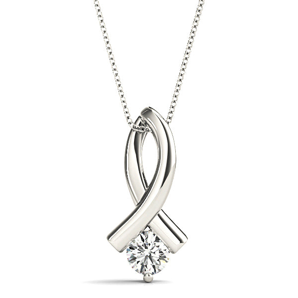 Delicate Ribbon Round Diamond Solitaire Necklace Pendant-VIRABYANI