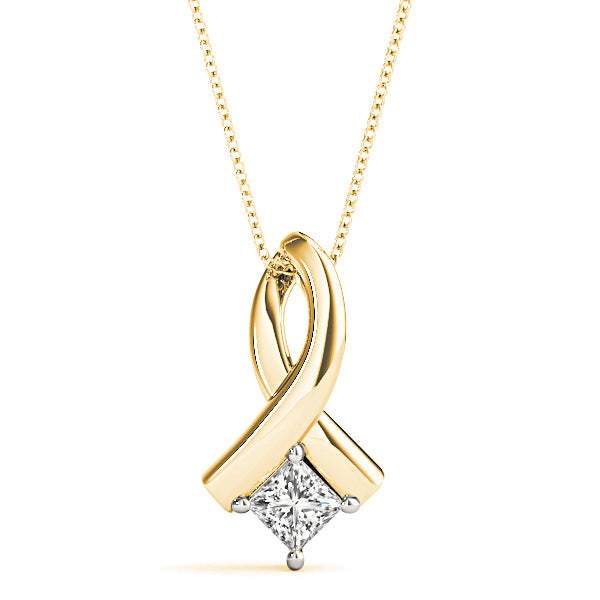 Ribbon Princess Cut Diamond Solitaire Necklace Pendant-VIRABYANI