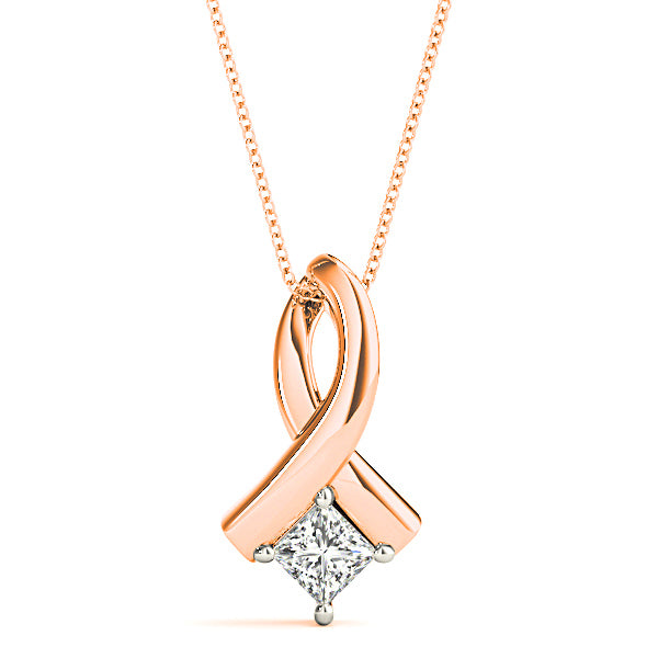 Ribbon Princess Cut Diamond Solitaire Necklace Pendant-VIRABYANI