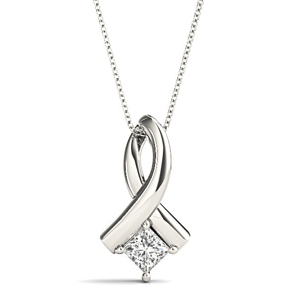 Ribbon Princess Cut Diamond Solitaire Necklace Pendant-VIRABYANI