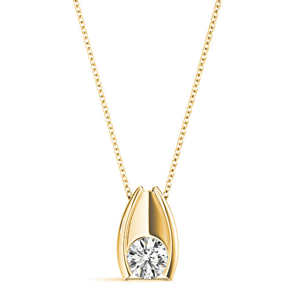 Hug Bezel Set Round Diamond Solitaire Necklace Pendant-VIRABYANI