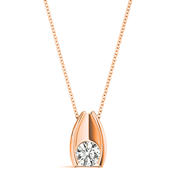 Hug Bezel Set Round Diamond Solitaire Necklace Pendant-VIRABYANI