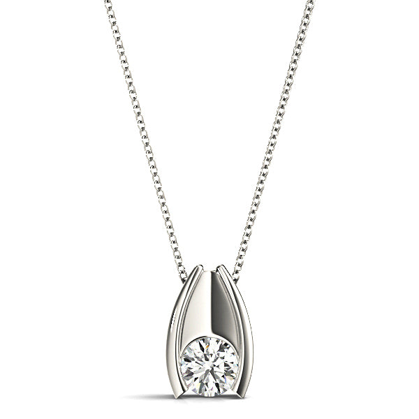 Hug Bezel Set Round Diamond Solitaire Necklace Pendant-VIRABYANI