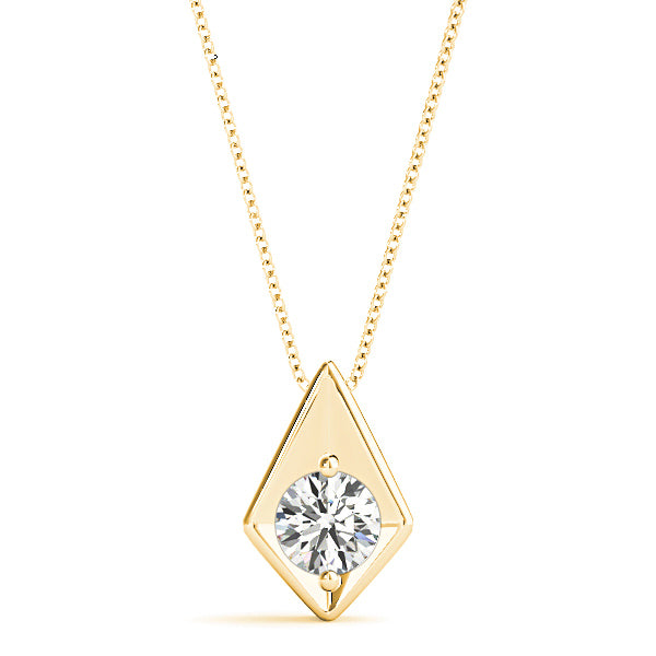 Two Prong Round Diamond Solitaire Necklace Pendant-VIRABYANI