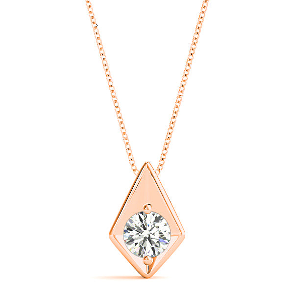 Two Prong Round Diamond Solitaire Necklace Pendant-in 14K/18K White, Yellow, Rose Gold and Platinum - Christmas Jewelry Gift -VIRABYANI