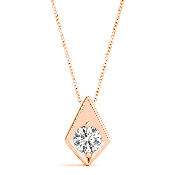 Two Prong Round Diamond Solitaire Necklace Pendant-VIRABYANI