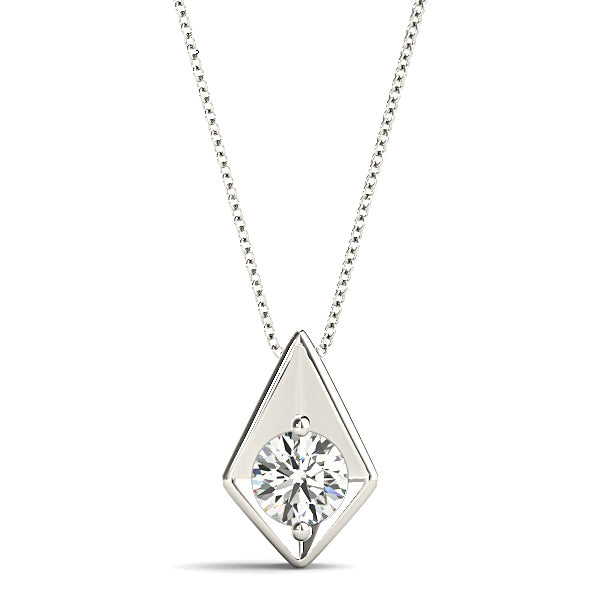 Two Prong Round Diamond Solitaire Necklace Pendant-VIRABYANI