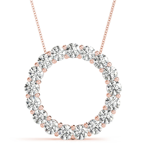 3.06 ctw Diamond Circle Necklace Pendant Shared Prong Set-in 14K/18K White, Yellow, Rose Gold and Platinum - Christmas Jewelry Gift -VIRABYANI