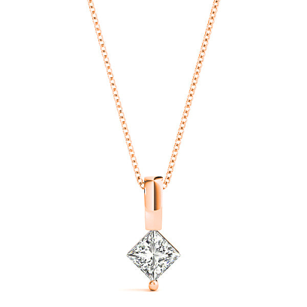 Princess Cut Diamond Solitaire Necklace Pendant-VIRABYANI