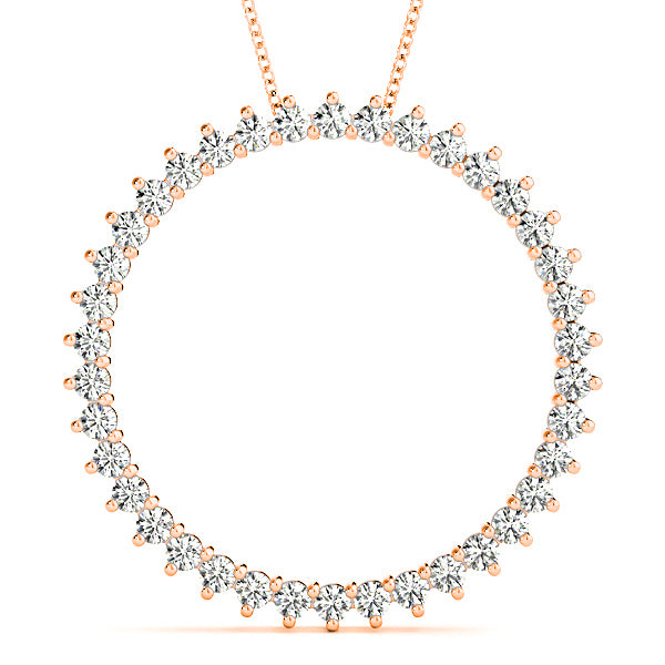 0.75 ctw Diamond Three Prong Circle Necklace Pendant-in 14K/18K White, Yellow, Rose Gold and Platinum - Christmas Jewelry Gift -VIRABYANI