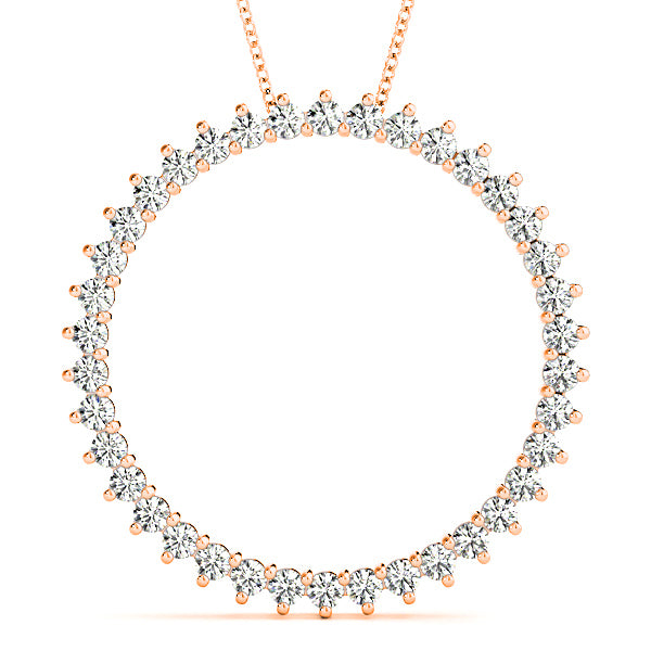 0.75 ctw Diamond Three Prong Circle Necklace Pendant-VIRABYANI