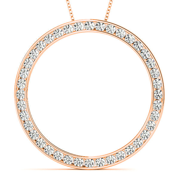 0.80 ctw Diamond Circle Channel Set Necklace Pendant-VIRABYANI