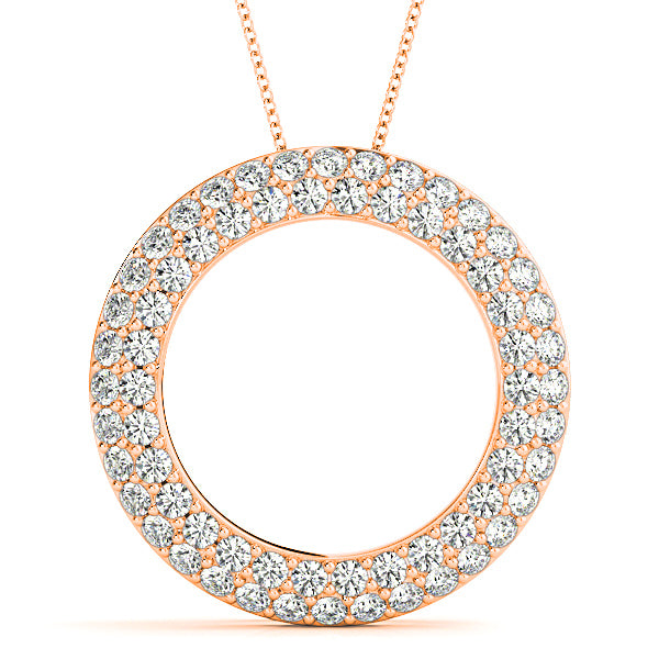 1.00 ctw Diamond Double Row Pave Circle Necklace Pendant-in 14K/18K White, Yellow, Rose Gold and Platinum - Christmas Jewelry Gift -VIRABYANI