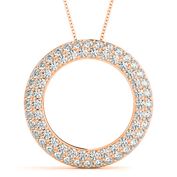 1.00 ctw Diamond Double Row Pave Circle Necklace Pendant-VIRABYANI