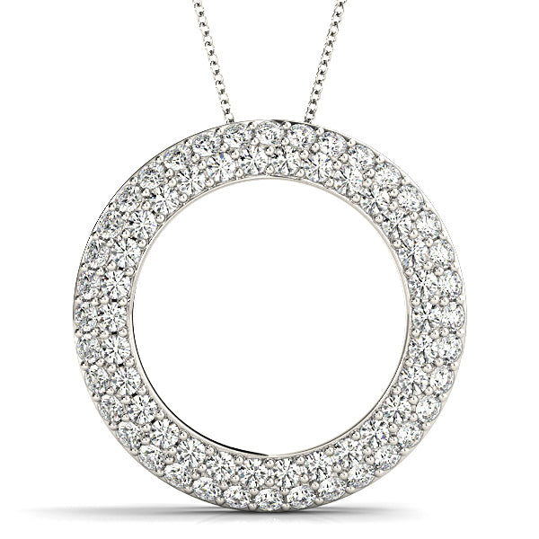 1.00 ctw Diamond Double Row Pave Circle Necklace Pendant-in 14K/18K White, Yellow, Rose Gold and Platinum - Christmas Jewelry Gift -VIRABYANI