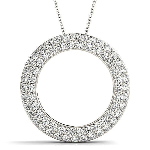 1.00 ctw Diamond Double Row Pave Circle Necklace Pendant-VIRABYANI