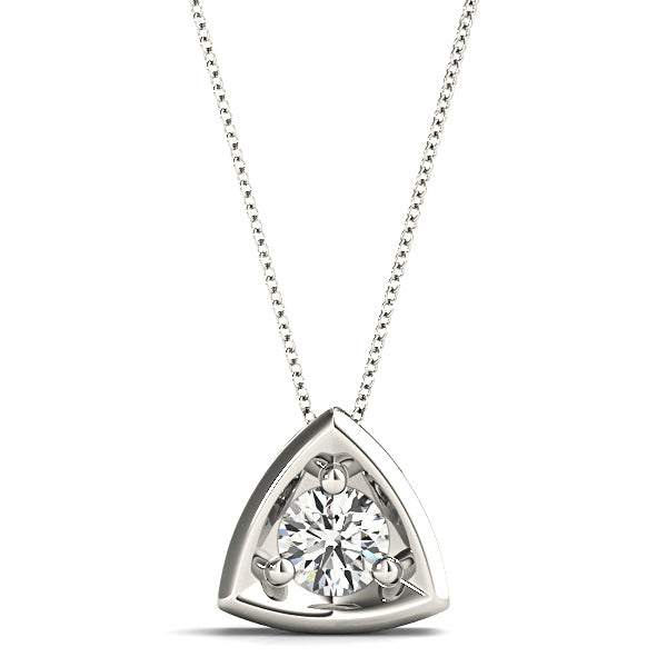 Three Prong Round Diamond Solitaire Necklace Pendant-VIRABYANI