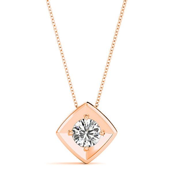 Eagle Prong Round Diamond Solitaire Necklace Pendant-VIRABYANI