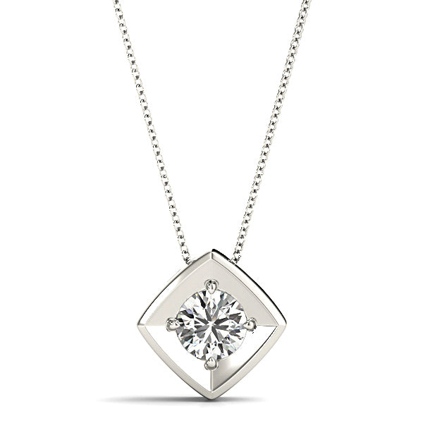 Eagle Prong Round Diamond Solitaire Necklace Pendant-VIRABYANI