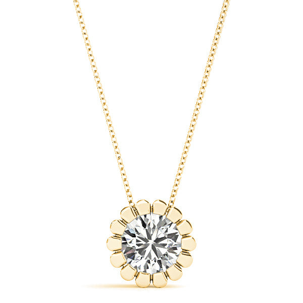 Flower Bezel Set Round Diamond Solitaire Necklace Pendant-in 14K/18K White, Yellow, Rose Gold and Platinum - Christmas Jewelry Gift -VIRABYANI