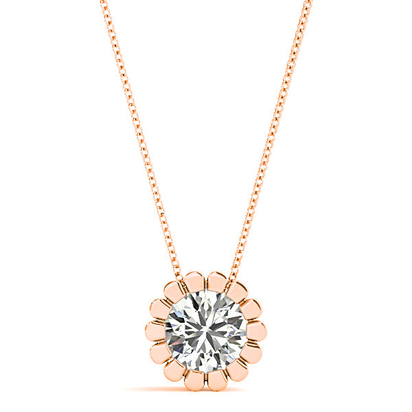 Flower Bezel Set Round Diamond Solitaire Necklace Pendant-in 14K/18K White, Yellow, Rose Gold and Platinum - Christmas Jewelry Gift -VIRABYANI